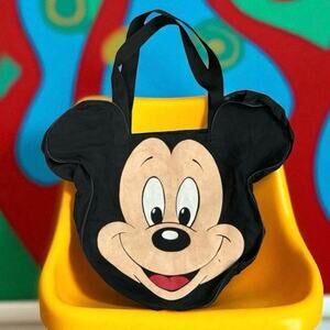 Vintage Disney Mickey Mouse Face‎ Tote Bag Black Canvas Shaped Shoulder Large